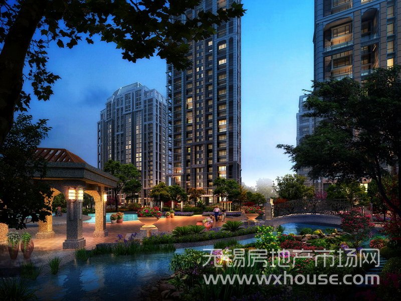 天元世家中庭夜景效果圖      