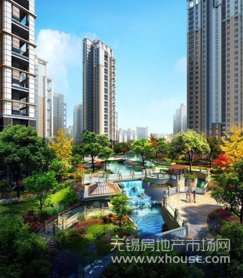 天元世家中心瀑布效果圖      